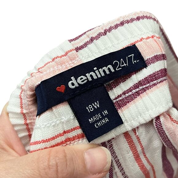 NEW Denim 24/7 Linen Blend Crop Pants Striped Wide Leg Boho Vacation Drawstring - Picture 5 of 7